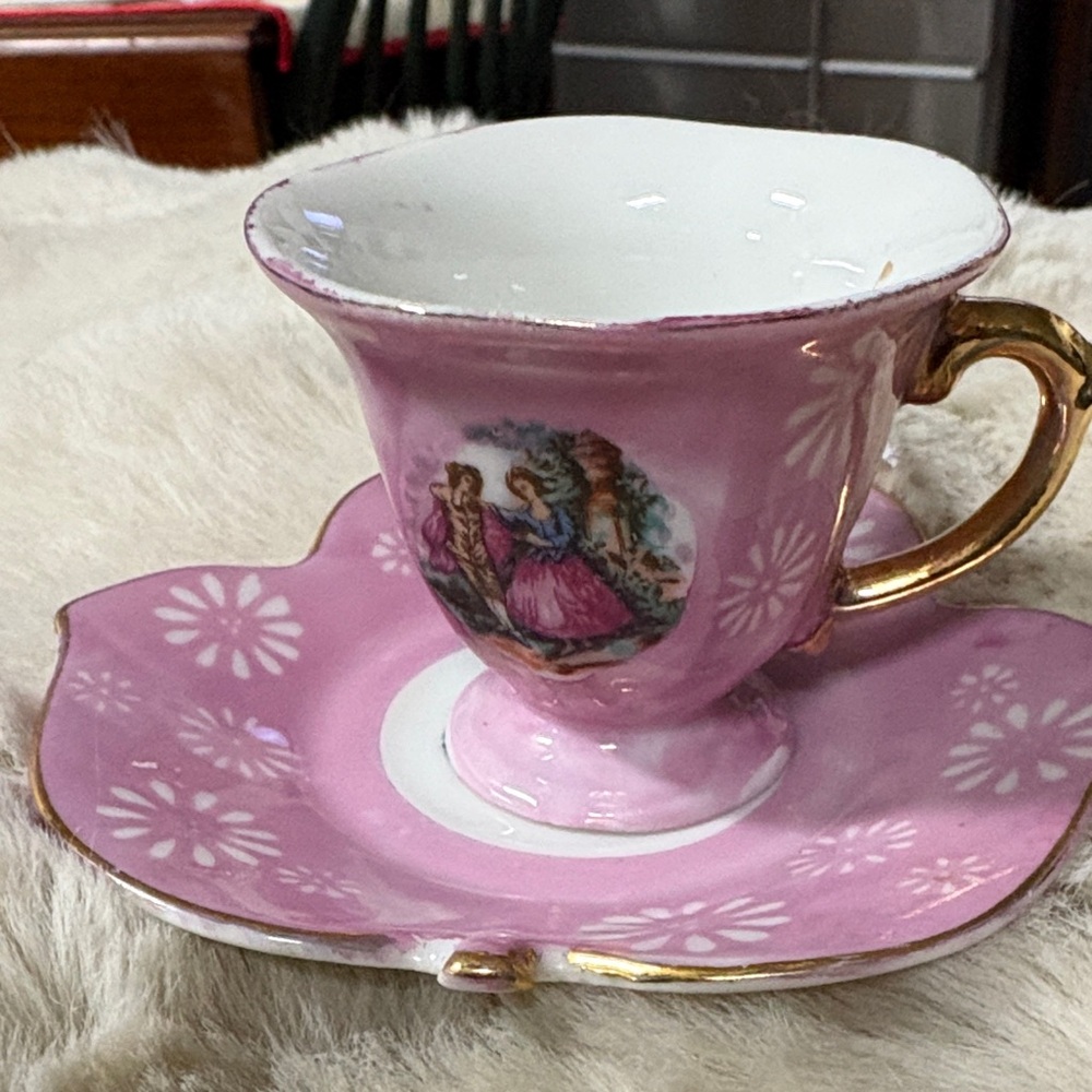 Victorian Demitasse Cup & Saucer Pink Japan VGC